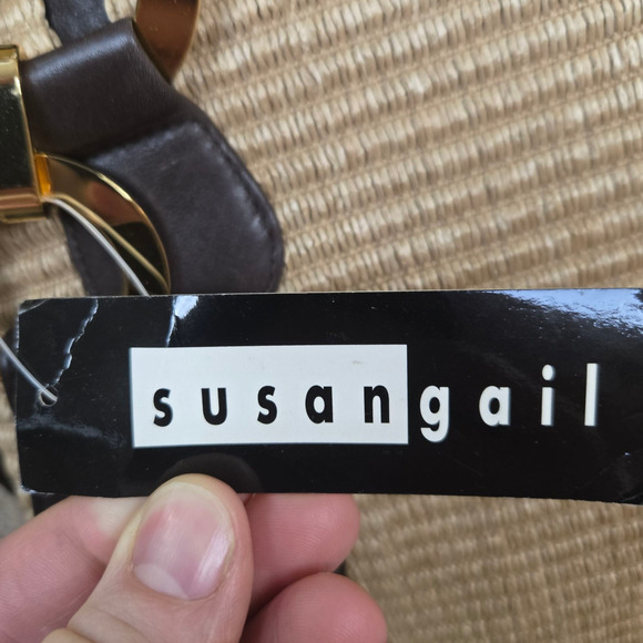 Y2K Susan Gail Tan Woven Straw Tote Shoulder Bag Brown Trim Boho Chic Purse - Picture 3 of 12